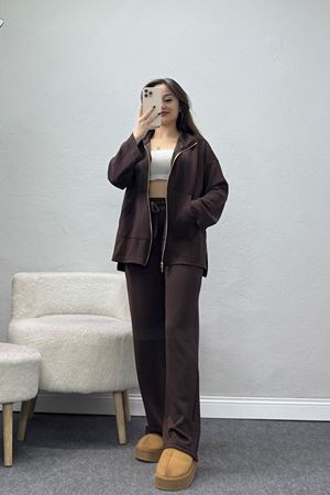 Fermuarlı Oysho Kumaş Takım Acıkahve - 4132.1247.