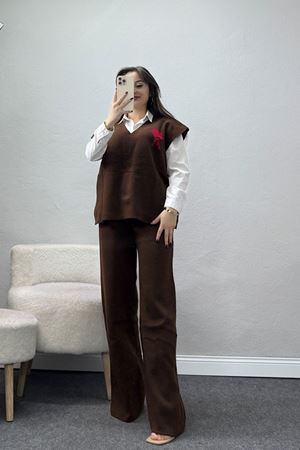 Baskılı Triko Takım Kahve - 7109.1247.