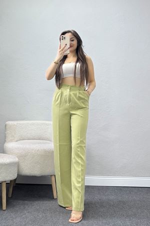 Dabıl Kumaş Pileli Palazzo Pantolon Çağla - 51062.1991.