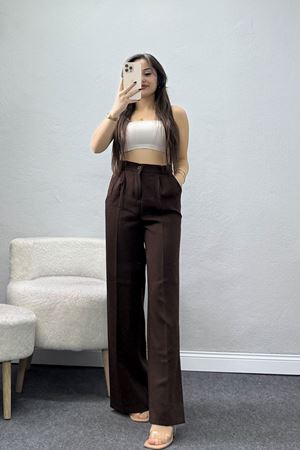 Dabıl Kumaş Pileli Palazzo Pantolon Kahve - 51062.1991.