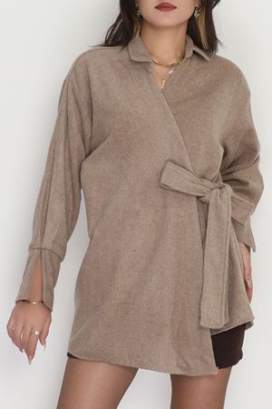 Bağlamalı Kruvaze Yaka Kaşe Ceket Devetüğü - 70993.1775.