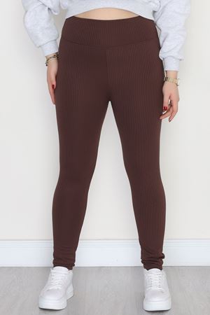 Şardonlu Yumuşak Dokulu Büyük Beden Fitilli Tayt Kahve - 52086.1098.