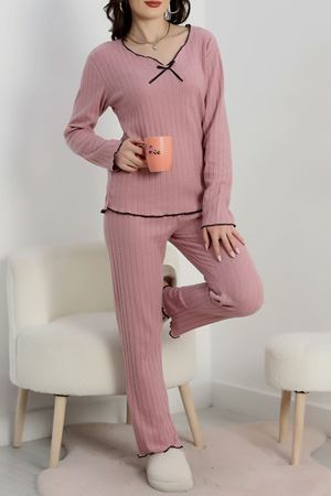Fitilli İnterlok Kurdeleli Pijama Takımı Pembe - 70796.1048.
