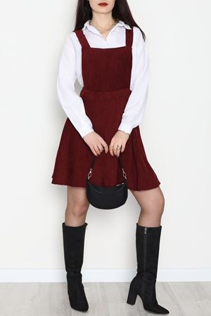 Askılı Sırttan Çapraz Detaylı Kiloş Kadife Elbise Bordo - 42681.1256.