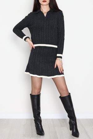 Gömlek Yaka Etekli Triko Takım Antrasit - 2300.1247.