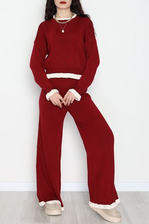 Fırfır Detay Triko Takım Bordo - 2053.1247.