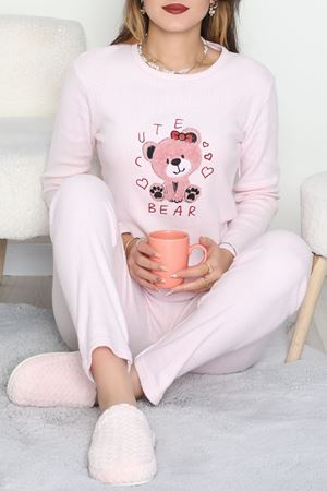 Nakışlı İnterlok Pijama Takımı Pembeayıcık - 800.1287.