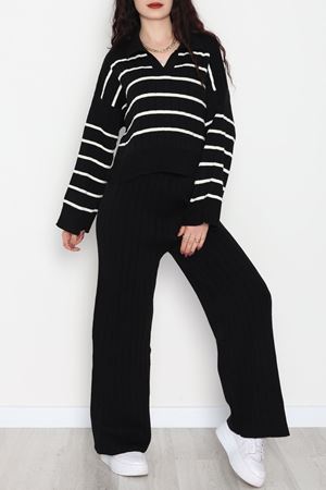 Çizgili Polo Yaka Takım Siyah - 2295.1247.