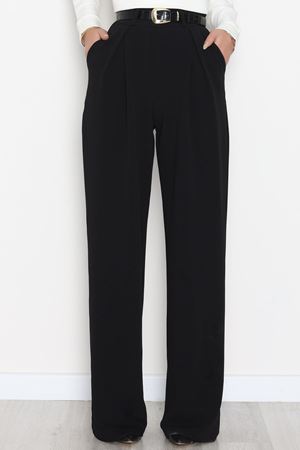 Pileli Palazzo Pantolon Siyah - 51047.1999.