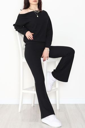 Kayık Yaka Selanik Kumaş İkili Takım Siyah - 42739.1567.