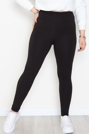 Şardonlu Yumuşak Dokulu Büyük Beden Fitilli Tayt Siyah - 52086.1098.