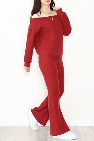 Kayık Yaka Selanik Kumaş İkili Takım Bordo - 42739.1567.