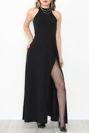 Halter Yaka İthal Krep Elbise Siyah - 42686.1256.