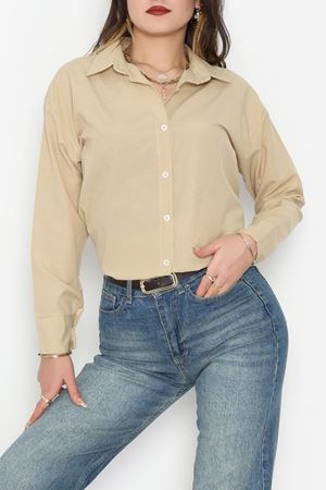 Terikoton Oversize Gömlek Vizon - 30829.2111.