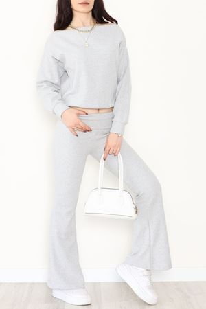 Kayık Yaka Selanik Kumaş İkili Takım Gri - 42739.1567.