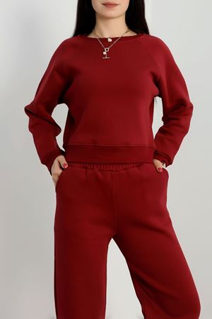 Bisiklet Yaka 3 İplik Sweat Bordo - 20958.1878.