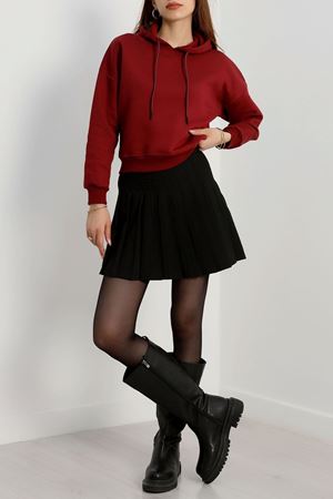 3 İplik Kapşonlu Crop Sweat Bordo - 20959.1878.