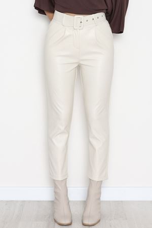 Pu Deri Kemerli Pantolon Krem - 51101.1779.