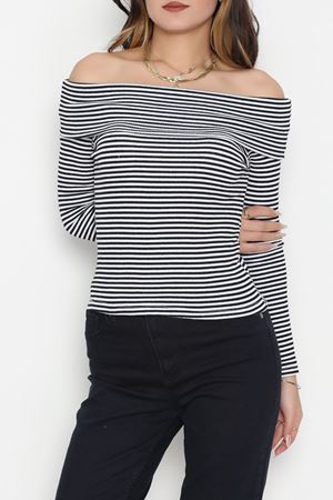 Madonna Yaka Likralı Kaşkorse Bluz Siyahbeyaz - 42765.1567.