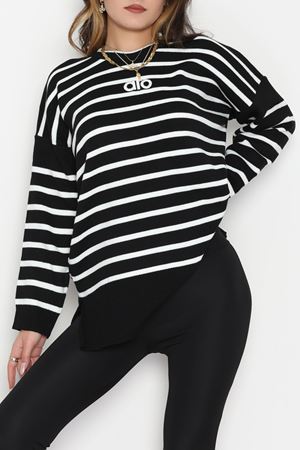 Çizgili Nakışlı Triko Tunik Siyah - 4041.1247.