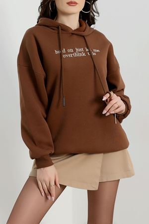 3 İplik Kapşonlu Nakışlı Sweat Kahvebej - 42221.1878.