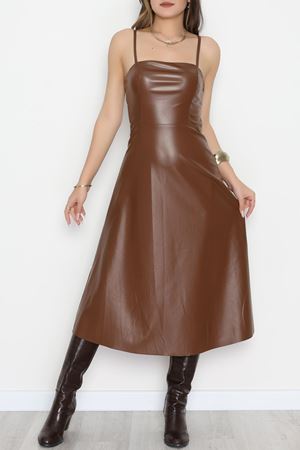 Pu Deri Midi Boy Elbise Siyah - 51075.1779.