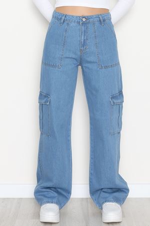 Kargo Cep Palazzo Kot Pantolon Açıkmavi - 42681.1836.