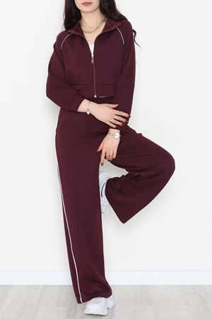 Biyeli Crop Eşofman Takımı Bordo - 4130.1247.