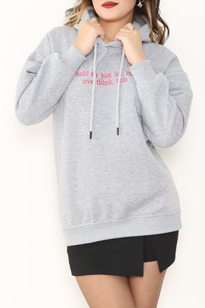3 İplik Kapşonlu Nakışlı Sweat Grifuşya - 42221.1878.