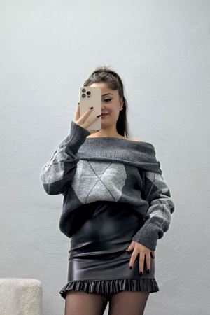 Madonna Yaka Baklava Desen Triko Fümegri - 2123.1765.