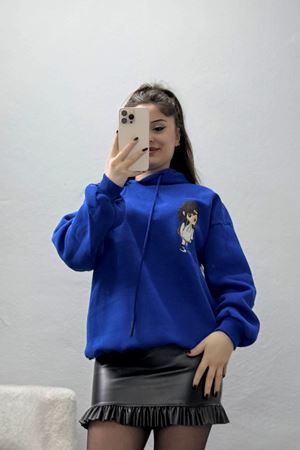 3 İplik Kapşonlu Baskılı Sweat Saks - 42222.1878.