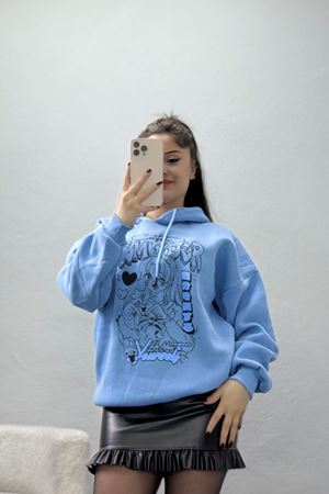 3 İplik Kapşonlu Baskılı Sweat Bebemavi - 42224.1878.