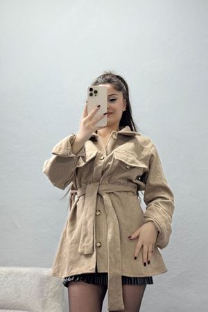 Çift Cepli Kuşaklı Tunik Gömlek Devetüğü - 70991.1775.