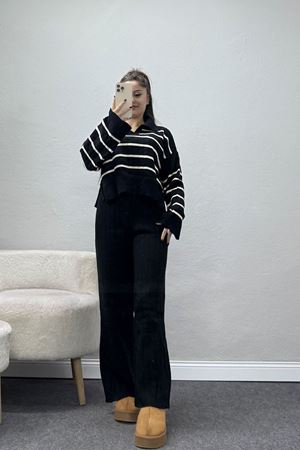 Çizgili Polo Yaka Takım Siyah - 2295.1247.