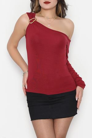 Buzzy Kumaş Tek Omuz Toka Detaylı Bluz Bordo - 1010.2119.