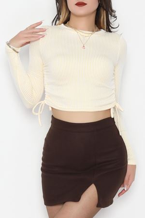 Su Yolu Kumaş Yan Bağlama Detay Bluz Sarı - 1018.2119.