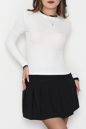 Buzzy Kumaş Bisiklet Yaka Parçalı Bluz Ekru - 1054.2119.