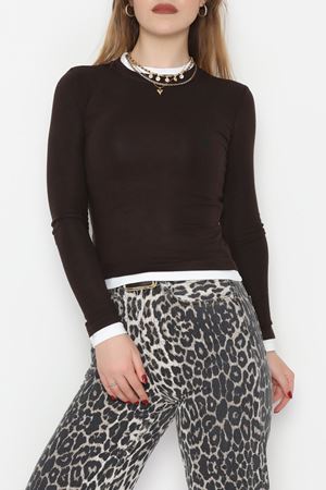 Buzzy Kumaş Bisiklet Yaka Parçalı Bluz Kahve - 1054.2119.