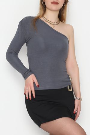 Buzzy Kumaş Tek Omuz Toka Detaylı Bluz Antrasit - 1052.2119.