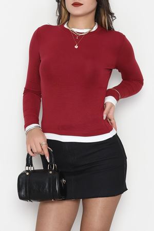 Buzzy Kumaş Bisiklet Yaka Parçalı Bluz Bordo - 1054.2119.