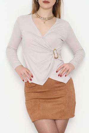 Buzzy Kumaş V Yaka Tokalı Bluz Taş - 1061.2119.