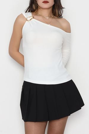 Buzzy Kumaş Tek Omuz Toka Detaylı Bluz Ekru - 1010.2119.