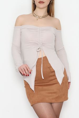 Buzzy Kumaş Önü Ayarlanabilir Büzgülü Bluz Taş - 1009.2119.