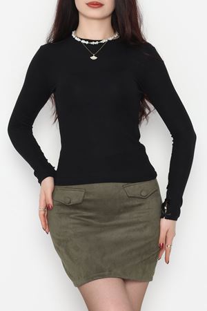 Bisiklet Yaka Kolu Fiyonklu Bluz Siyah - 1045.2119.