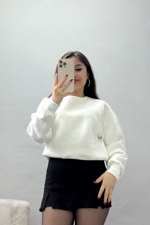 Bisiklet Yaka 3 İplik Sweat Ekru - 20958.1878.