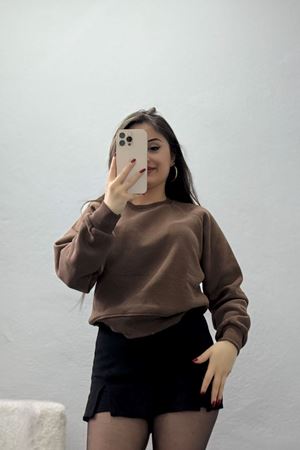 Bisiklet Yaka 3 İplik Sweat Kahve - 20958.1878.