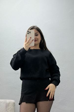 Bisiklet Yaka 3 İplik Sweat Siyah - 20958.1878.