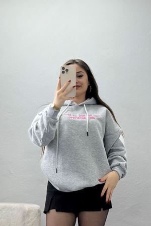 3 İplik Kapşonlu Nakışlı Sweat Grifuşya - 42221.1878.