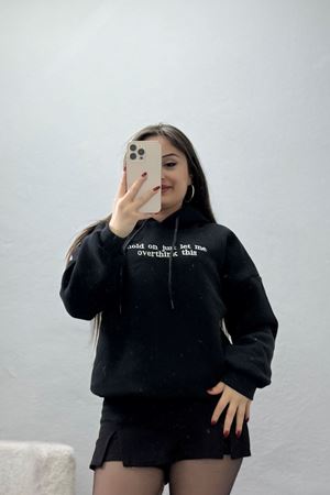 3 İplik Kapşonlu Nakışlı Sweat Siyahbeyaz - 42221.1878.