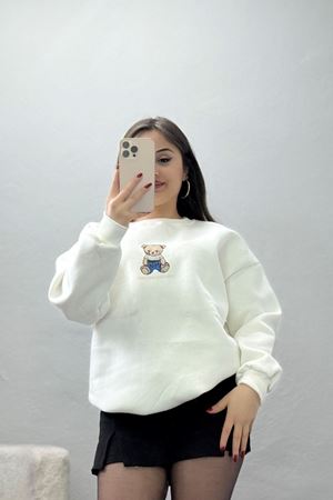 3 İplik Bisiklet Yaka Sweat Ekru - 42237.1878.